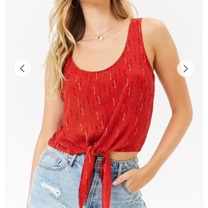 Tie-Front Key Print Top